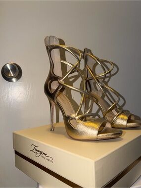 Vince Camuto Metallic Gold Strappy Stiletto Sandals